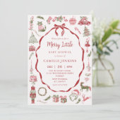 Red Bow Merry Little Baby Shower Invitation 招待状 (スタンド正面)