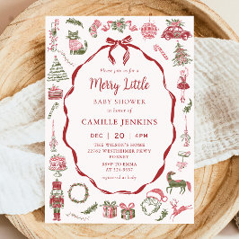 Red Bow Merry Little Baby Shower Invitation 招待状