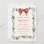 Red Bow Merry Little Christmas Baby Shower 招待状 (正面)