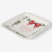 Red Bow Merry Little Christmas Bridal Shower ペーパープレート (傾斜あり)