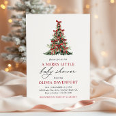 Red Bow Merry Little Christmas Tree Baby Shower 招待状