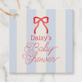 Red Bow & Pale Blue Stripes Baby Shower フェイバータグ (正面)