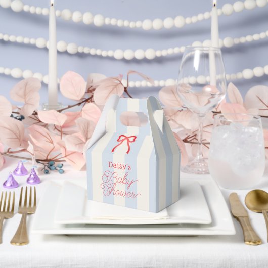 Red Bow & Pale Blue Stripes Baby Shower フェイバーボックス (ウェディング)