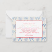 Red Bow & Pale Blue Stripes Baby Shower Thank You ノートカード (裏面)