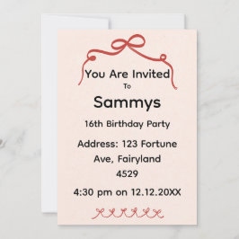 Red Bow Party Invitation | Elegant Ribbon Bow  招待状