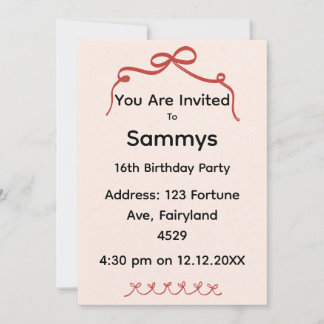 Red Bow Party Invitation | Elegant Ribbon Bow  招待状