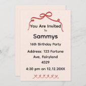 Red Bow Party Invitation | Elegant Ribbon Bow  招待状 (正面/裏面)