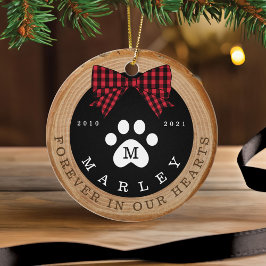 Red Bow Paw Print Memorial Pet Photo Wood Slice セラミックオーナメント