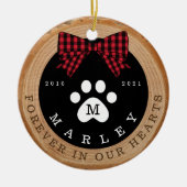 Red Bow Paw Print Memorial Pet Photo Wood Slice セラミックオーナメント (正面)