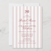 Red Bow Pink Striped Bridal Shower Invitation 招待状 (正面)
