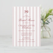 Red Bow Pink Striped Bridal Shower Invitation 招待状 (スタンド正面)