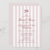 Red Bow Pink Striped Bridal Shower Invitation 招待状 (正面/裏面)