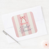 Red Bow & Pink Stripes Baby Shower スクエアシール (封筒)