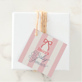 Red Bow & Pink Stripes Baby Shower フェイバータグ