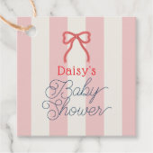 Red Bow & Pink Stripes Baby Shower フェイバータグ (正面)