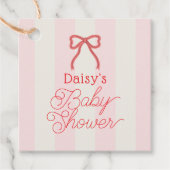 Red Bow & Pink Stripes Baby Shower フェイバータグ (正面)