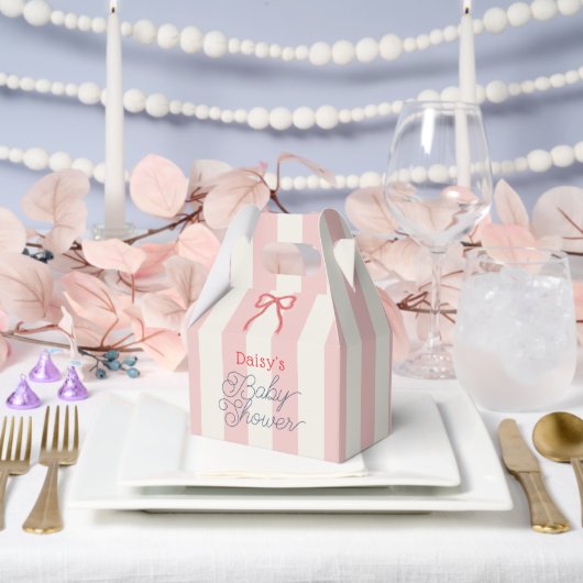 Red Bow & Pink Stripes Baby Shower フェイバーボックス (ウェディング)