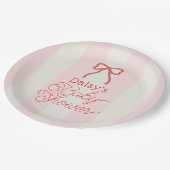 Red Bow & Pink Stripes Baby Shower ペーパープレート (アングル)