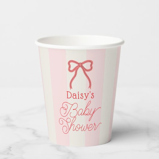 Red Bow & Pink Stripes Baby Shower 紙コップ (裏面)