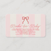 Red Bow & Pink Stripes Baby Shower Book Request エンクロージャーカード (正面)