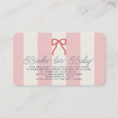 Red Bow & Pink Stripes Baby Shower Book Request エンクロージャーカード (正面)