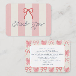 Red Bow & Pink Stripes Baby Shower Thank You ノートカード