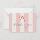 Red Bow & Pink Stripes Baby Shower Thank You ノートカード (正面)