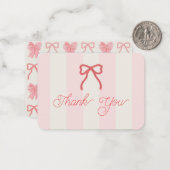 Red Bow & Pink Stripes Baby Shower Thank You ノートカード (正面/裏面インサイチュ)