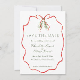 Red Bow Ribbon Winter Save The Date セーブザデート