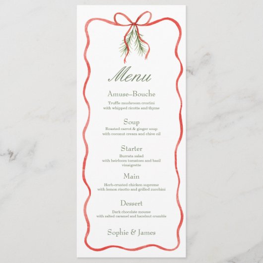 Red Bow Ribbon Winter Wedding Flat Menu メニュー (正面)