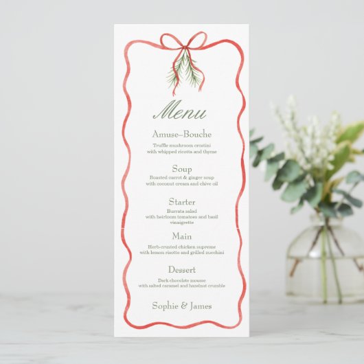 Red Bow Ribbon Winter Wedding Flat Menu メニュー (スタンド正面)