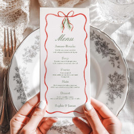 Red Bow Ribbon Winter Wedding Flat Menu メニュー