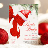 Red Bow Santa Baby Shower Invitation 招待状