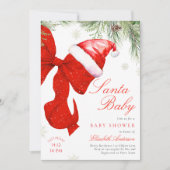 Red Bow Santa Baby Shower Invitation 招待状 (正面)