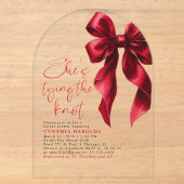 Red Bow She's Tying the Knot ブライダルシャワー アクリル招待状 (正面)