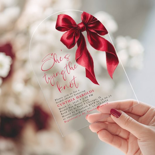 Red Bow She's Tying the Knot ブライダルシャワー アクリル招待状