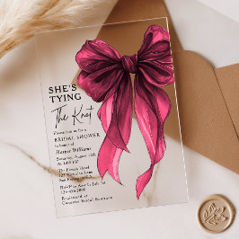 Red Bow She's Tying The Knot Bridal Shower アクリル招待状
