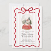 Red Bow Snow Globe Christmas Party Invitation 招待状 (正面)