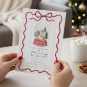 Red Bow Snow Globe Christmas Party Invitation 招待状