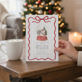 Red Bow Snow Globe Christmas Party Invitation 招待状