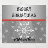 Red Bow & Snowflakes Christmas スパークリングワインラベル (シングルラベル)