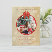 Red Bow Snowflakes Christmas Round Family Photo (スタンド正面)