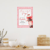Red Bow Soda Bottle Baby Shower Welcome Sign ポスター (キッチン)