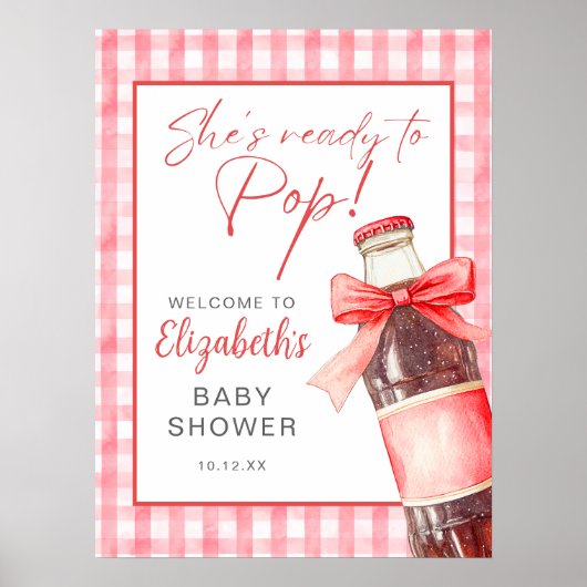 Red Bow Soda Bottle Baby Shower Welcome Sign ポスター (正面)