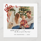 Red Bow Square Christmas Photo シーズンカード (正面)