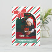 Red Bow & Stripes Year In Review Merry Christmas シーズンカード (スタンド正面)