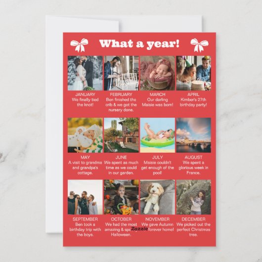 Red Bow & Stripes Year In Review Merry Christmas シーズンカード (裏面)