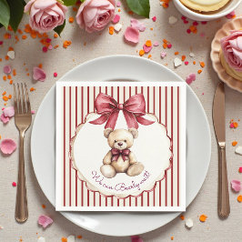 Red Bow Teddy Bear Baby Shower Napkins スタンダードカクテルナプキン