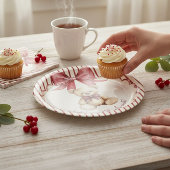 Red Bow Teddy Bear Baby Shower Plates ペーパープレート