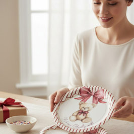 Red Bow Teddy Bear Baby Shower Plates ペーパープレート